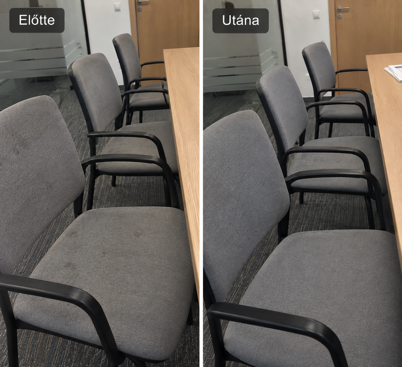 Előtte és utána: irodai szövetszékek kárpittisztítása